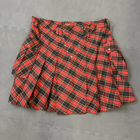 PRIDE Mens Scottish Tartan Utility Kilt Red Snap Plaid Pockets 44 Costume Heavy - Picture 1 of 9